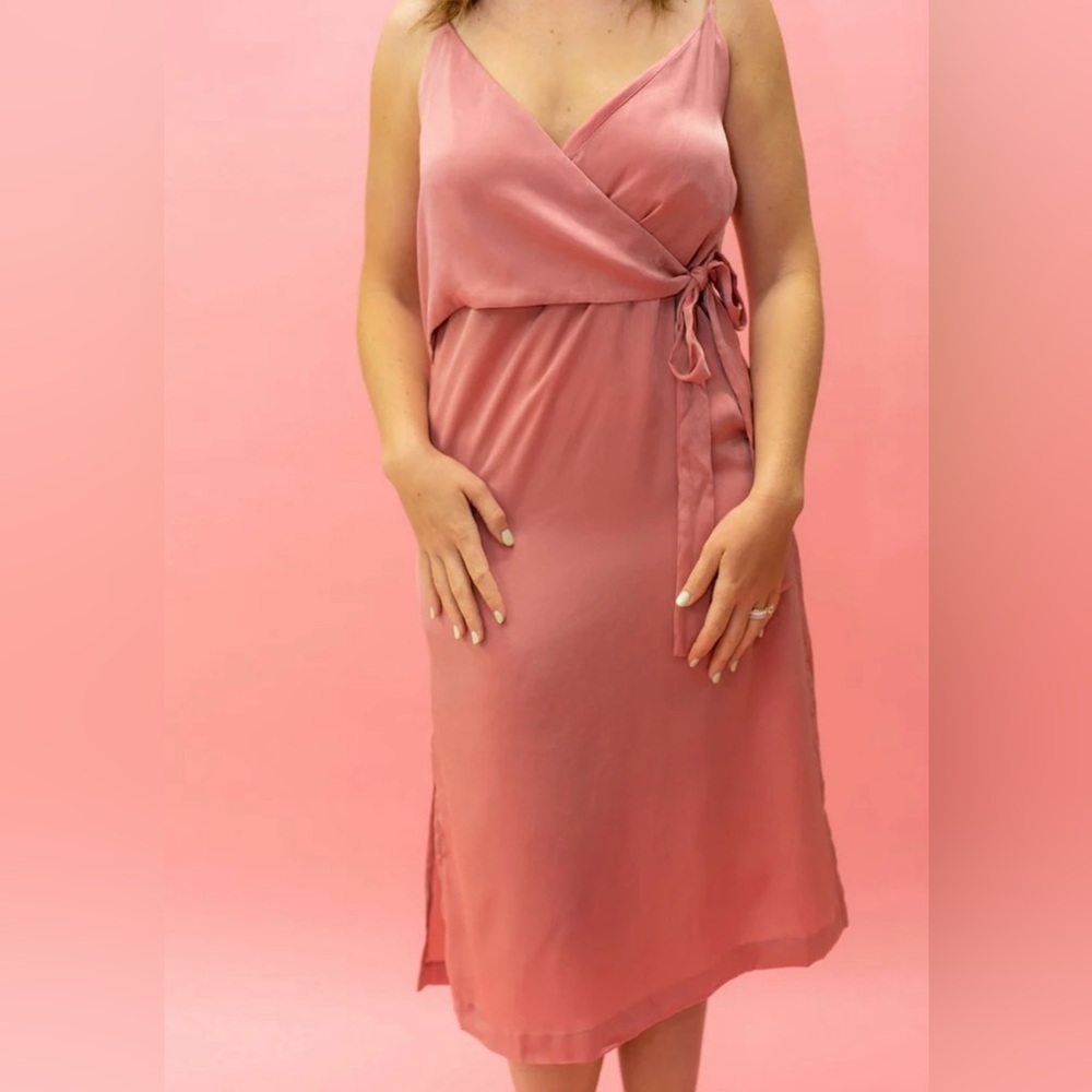 Pink Wrap dress with Tie front Detail